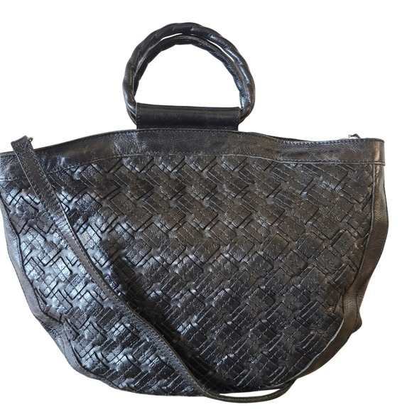 Patricia Nash Handbags - Patricia Nash Black Woven Leather Tote Crossbody Bag Large Satchel Handbag